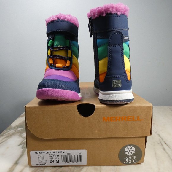 NiB Merrell Alpine Puffer JR Waterproof Backpacking Boot Rainbow Multi 4 Unisex - Picture 9 of 12